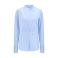 Chemise habillée fendi bleu en coton avec col mandarin et plis verticaux sur le devant manches longues