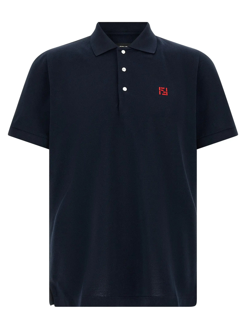 Polo fendi bleu marine en coton avec logo rouge brodé sur la poitrine