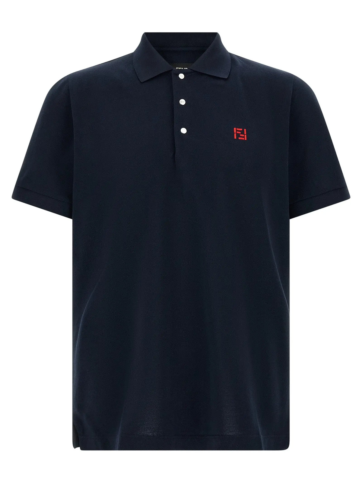 Polo fendi bleu marine en coton avec logo rouge brodé sur la poitrine