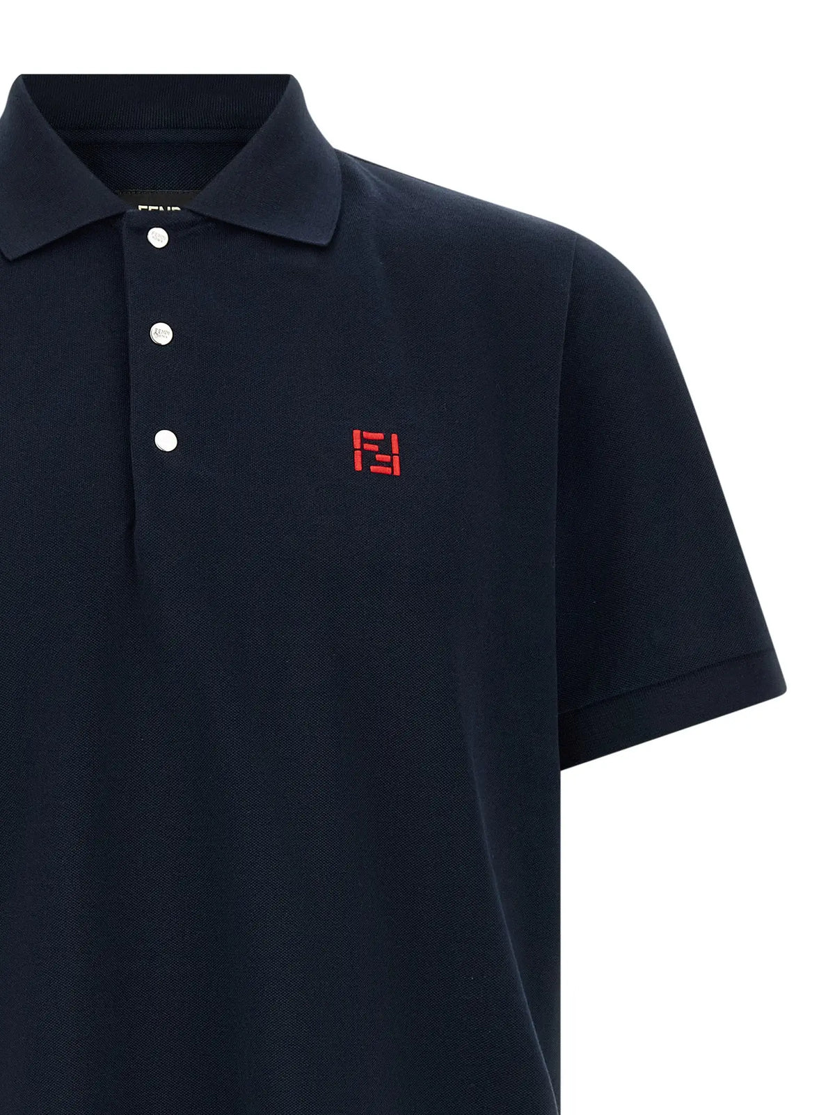 Polo fendi noir en coton avec logo rouge brodé et boutons blancs pour un style élégant et décontracté