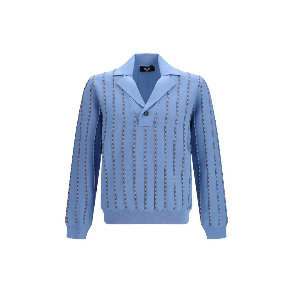 Sweatshirt fendi bleu en coton avec rayures verticales et petites embellissements métalliques répétés