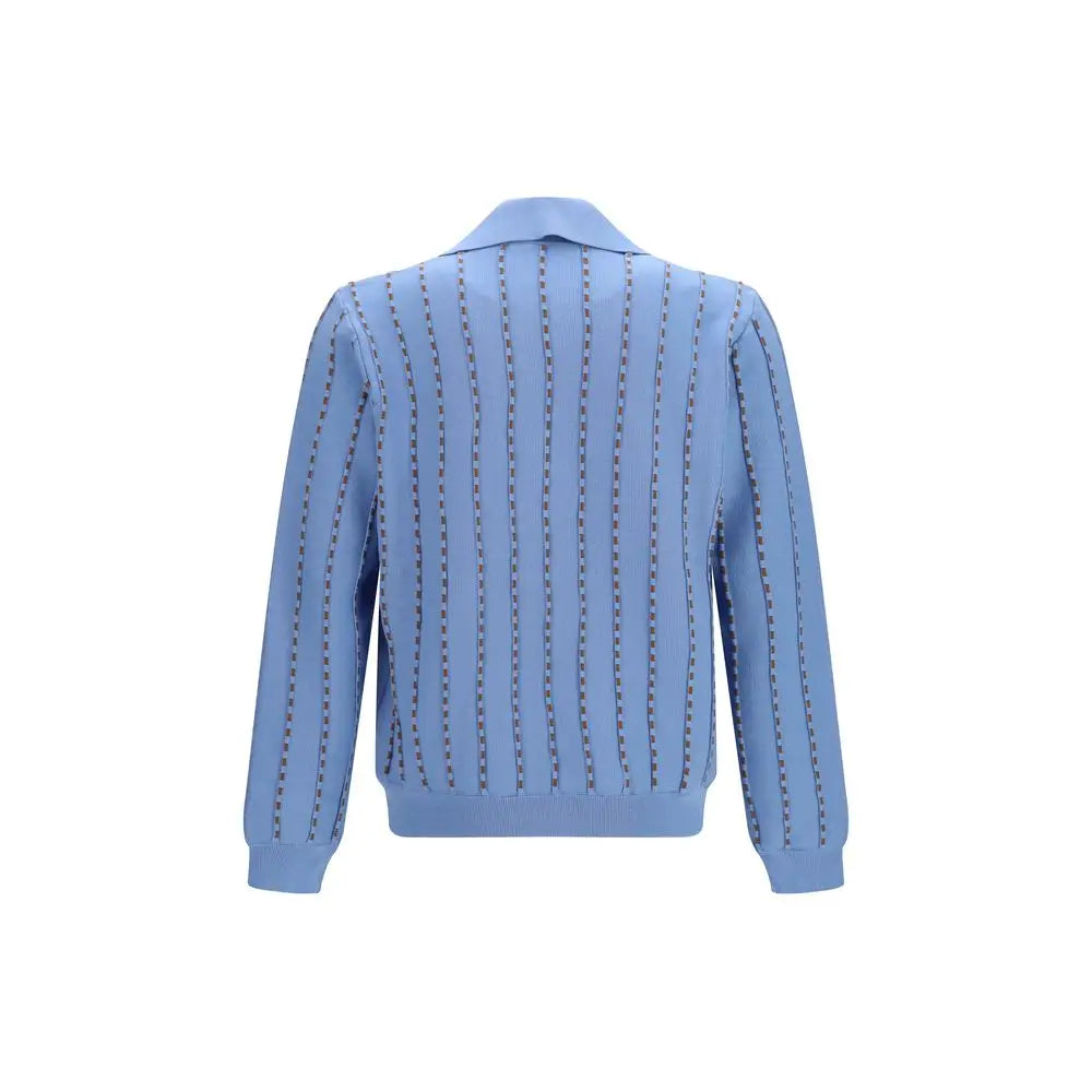Veste en maille rayée bleu clair avec couture verticale en motif pour sweatshirt en coton bleu fendi