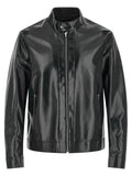 Veste bomber fendi en cuir bleu agneau avec col montant et fermeture éclair avant en cuir synthétique noir brillant