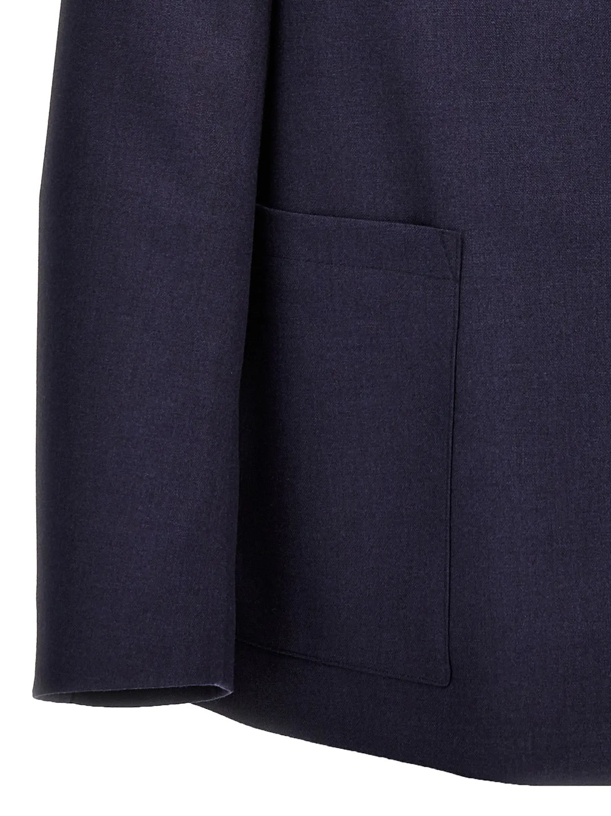 Blazer en laine vierge bleu foncé fendi avec tissage texturé subtil et poche finement cousue