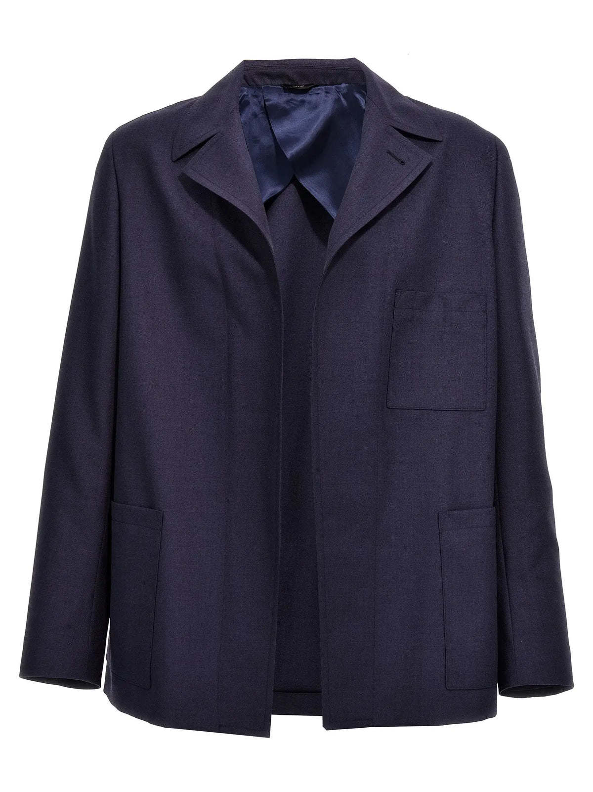 Blazer bleu marine en laine vierge fendi avec revers crantés et deux poches avant à rabat