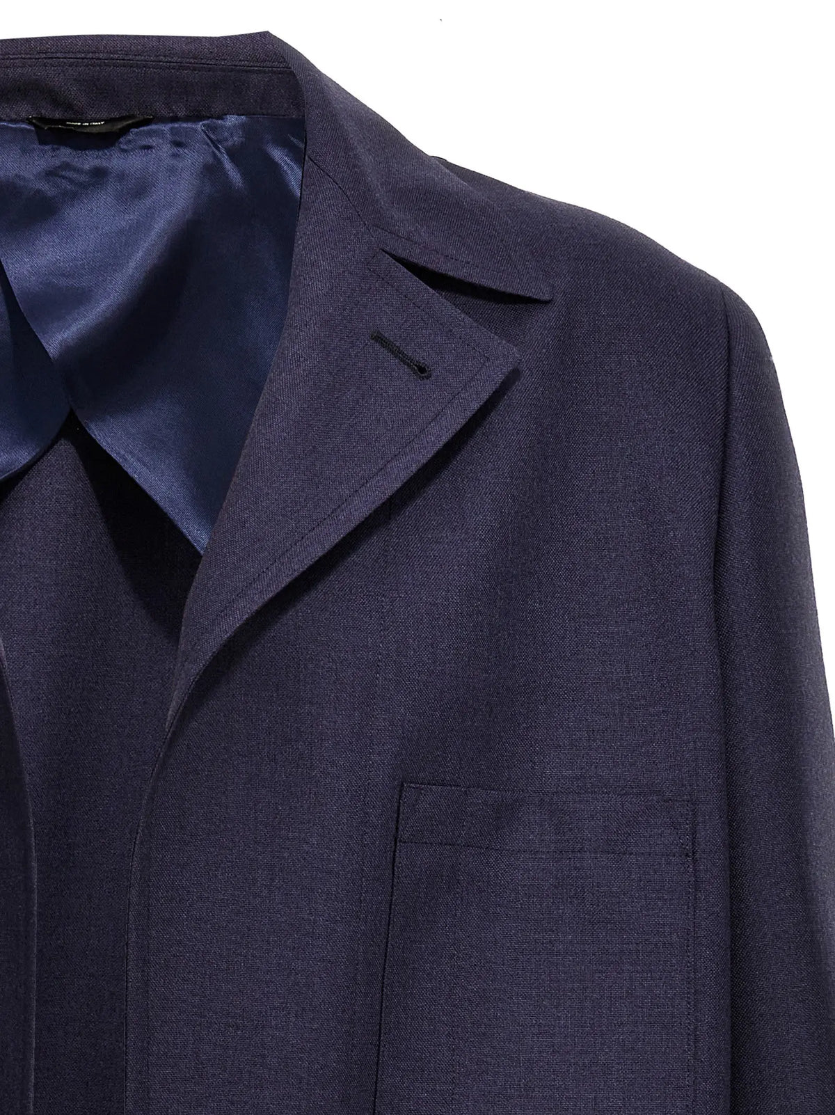 Veste fendi en laine vierge bleu marine avec tissage texturé subtil et col doublé en satin