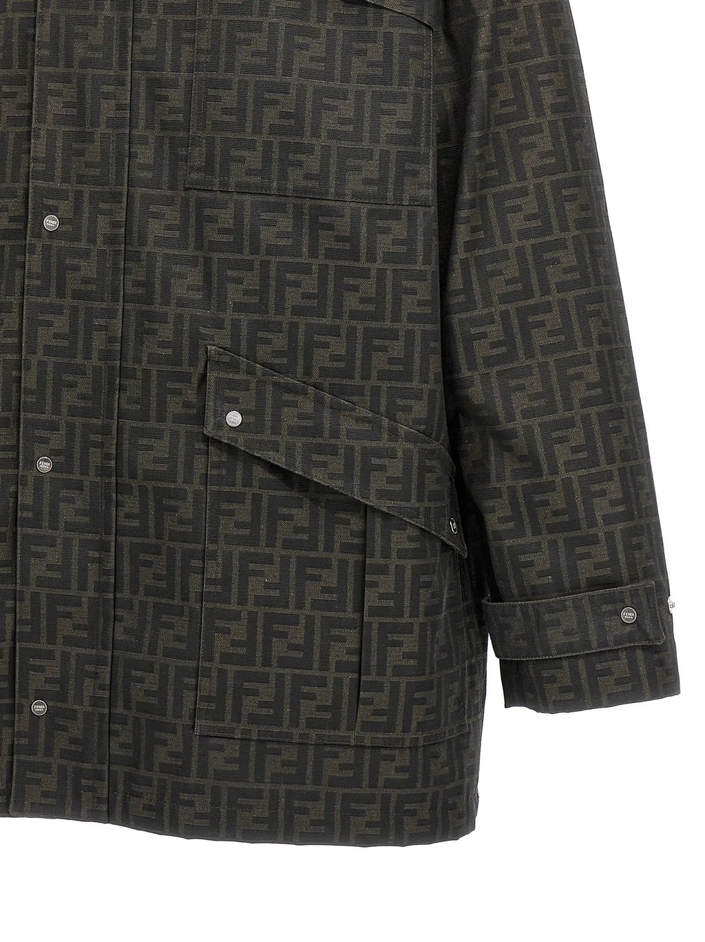 Veste fendi marron full-length en polyester avec motif logo ff gris foncé et boutons argentés