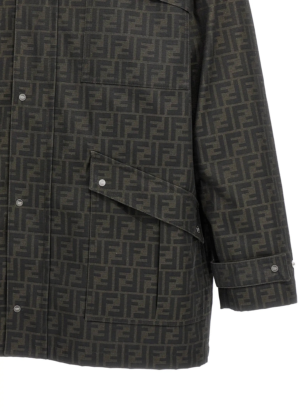 Veste fendi marron full-length en polyester avec motif logo ff gris foncé et boutons argentés