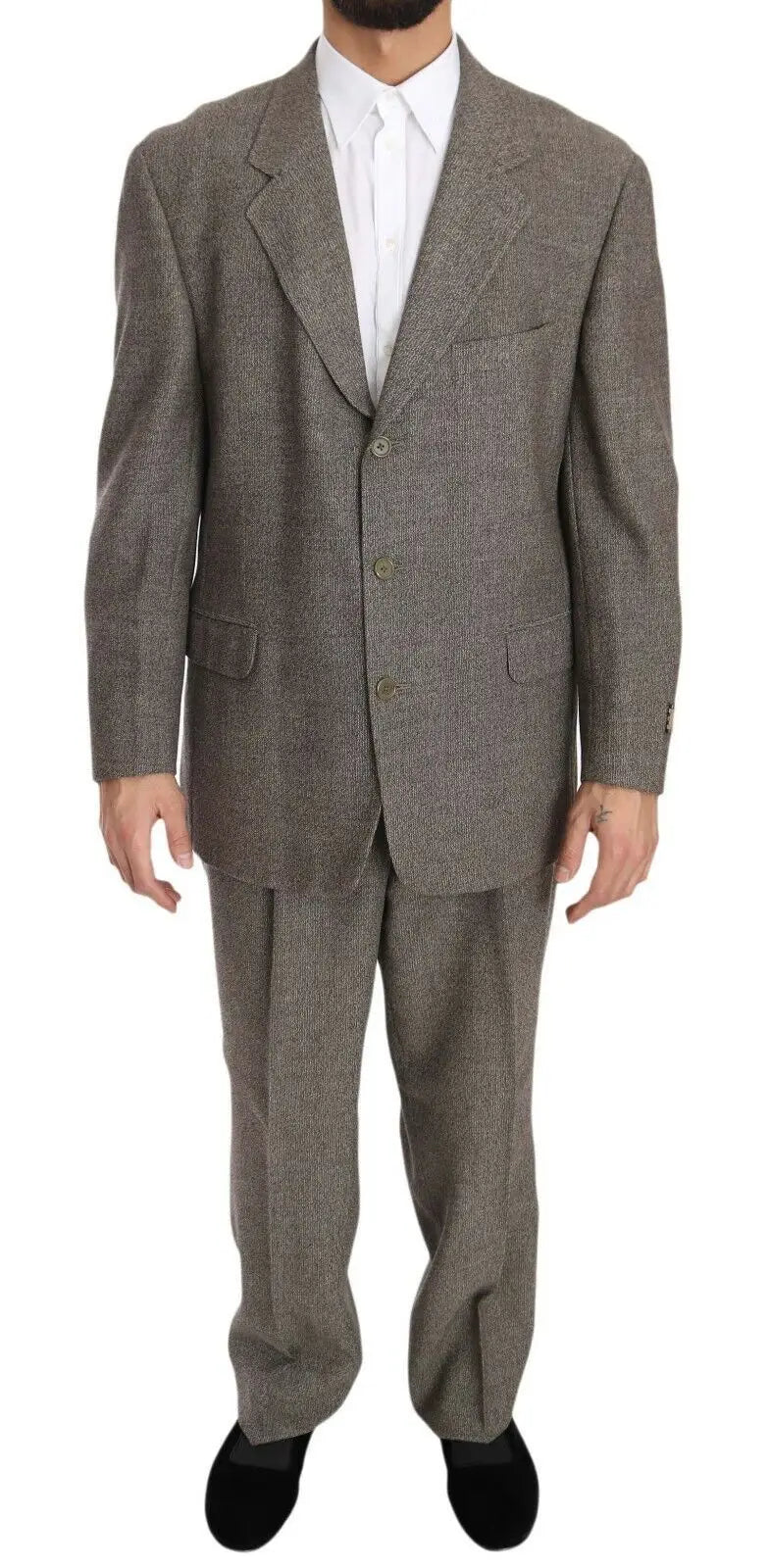 Costume classique gris en laine à chevrons avec revers cranté et fermeture à trois boutons fendi brown wool regular single breasted suit