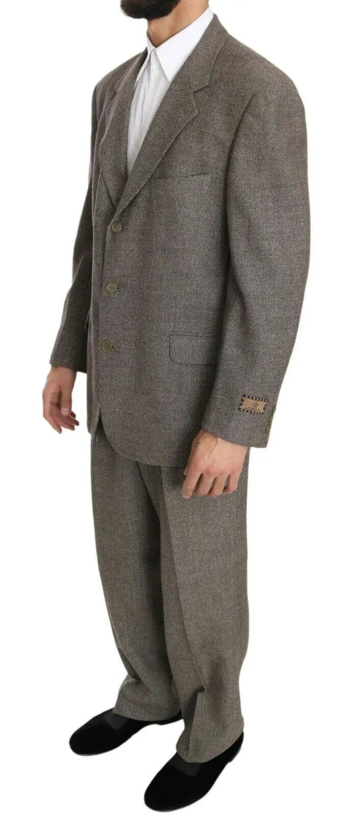 Costume en laine fendi marron regular à simple boutonnage trois boutons gris motif chevron avec pantalon assorti