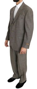 Costume en laine fendi marron regular à simple boutonnage trois boutons gris motif chevron avec pantalon assorti