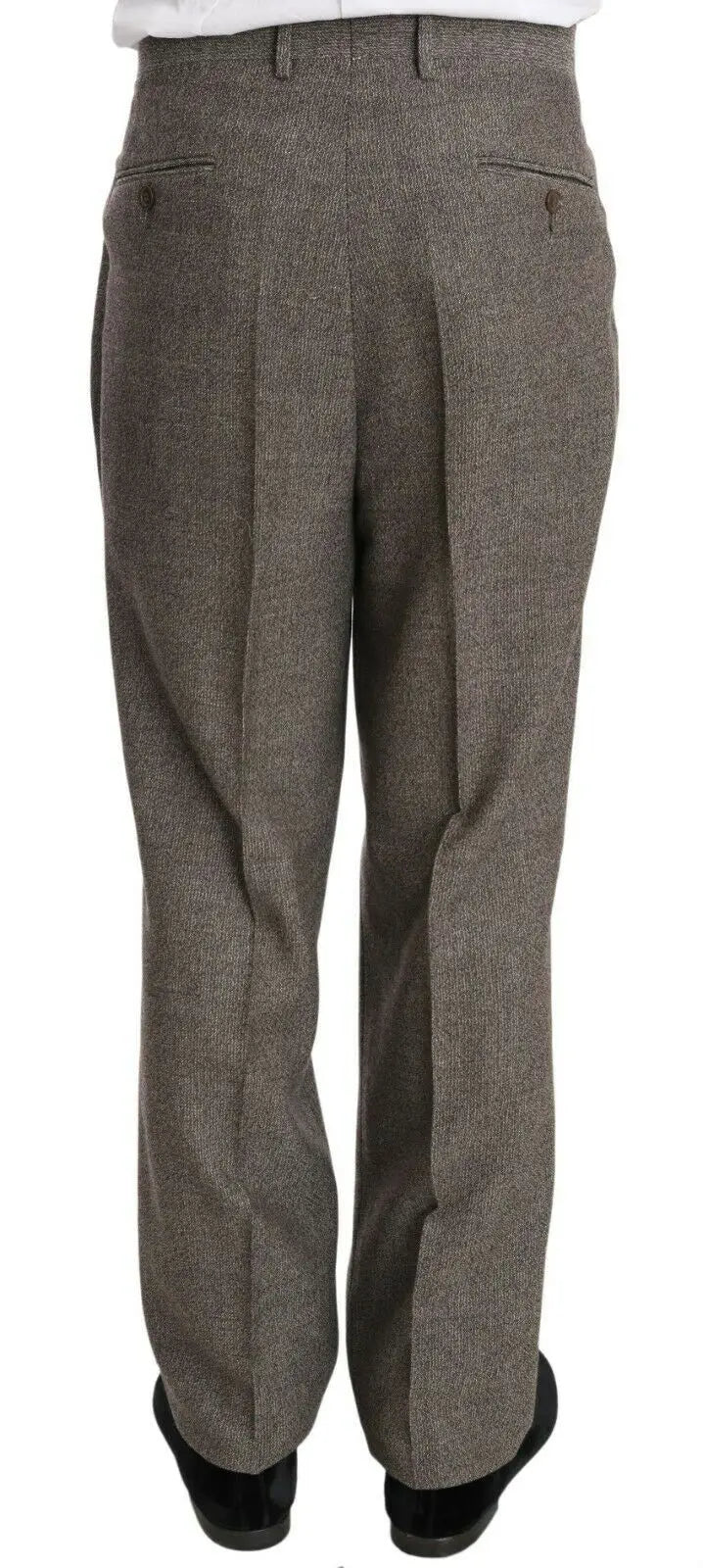 Pantalon gris en tweed à coupe droite classique avec deux poches arrière vue arrière pour costume fendi marron en laine