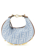 Sacs à main Fendi en coton bleu avec détails élégants, vue de face montrant la texture et le design sophistiqué.