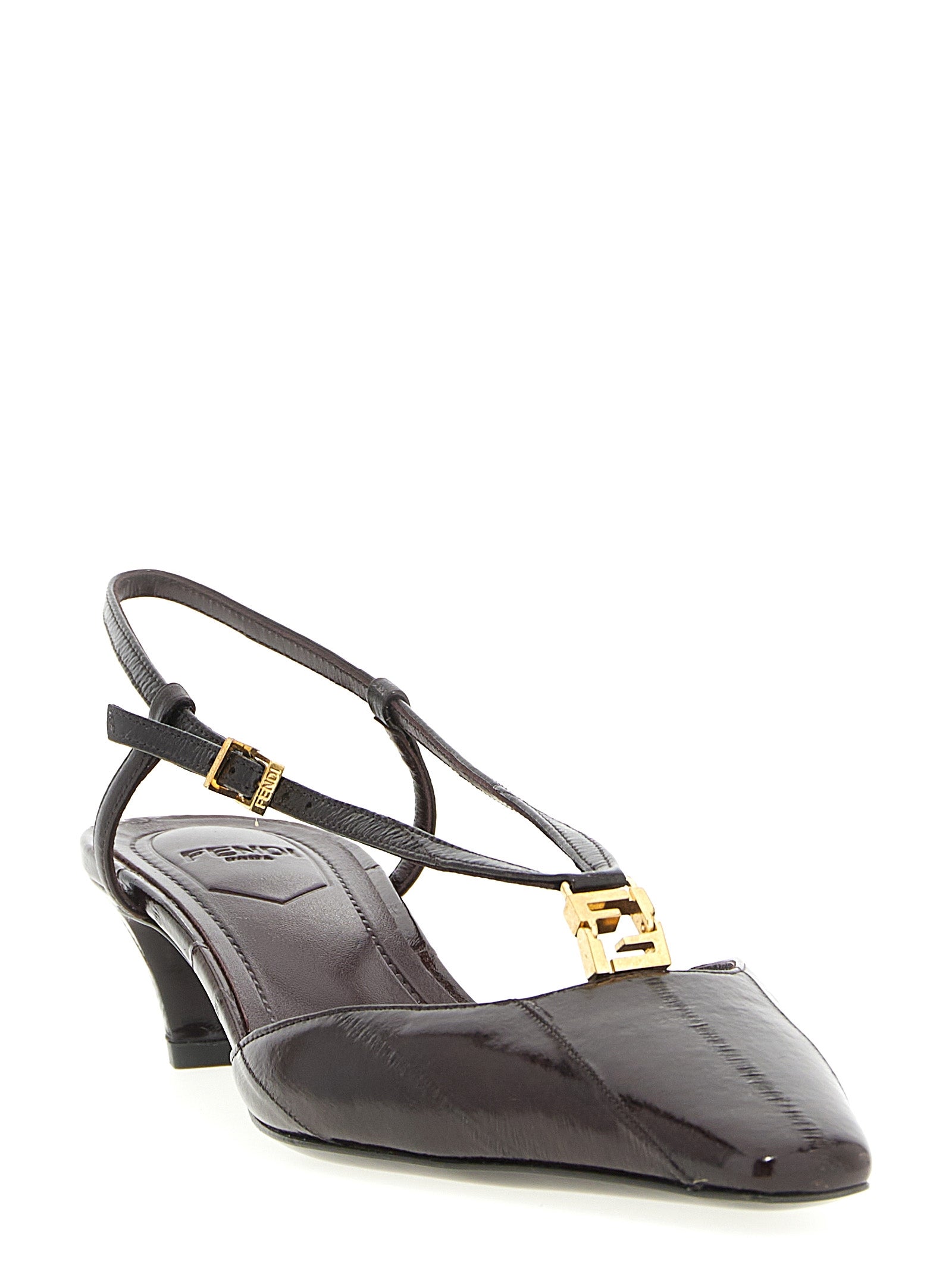 Chaussures Fendi en cuir d'agneau marron avec talon moyen, élégantes et sophistiquées, pour femme.