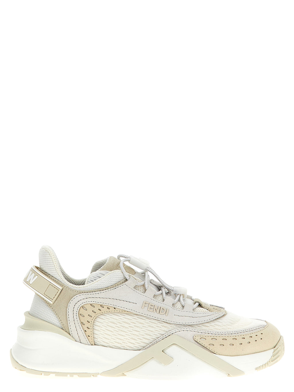 Chaussures de sport blanches Fendi en polyester avec semelles épaisses et design moderne, vues de face.