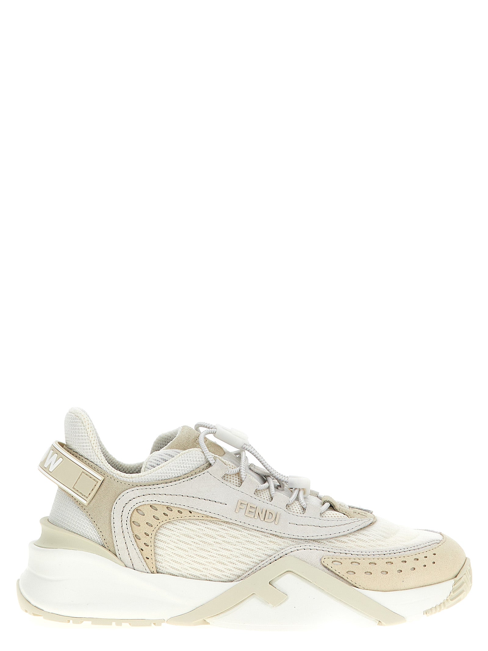 Chaussures de sport blanches Fendi en polyester avec semelles épaisses et design moderne, vues de face.