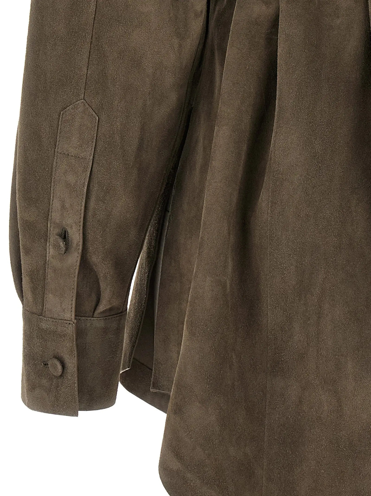 Veste en daim taupe fendi avec poignet boutonné classique et coutures discrètes