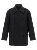 Manteau double boutonnage noir en laine avec col cranté et poches à rabat fendi gris en laine vierge
