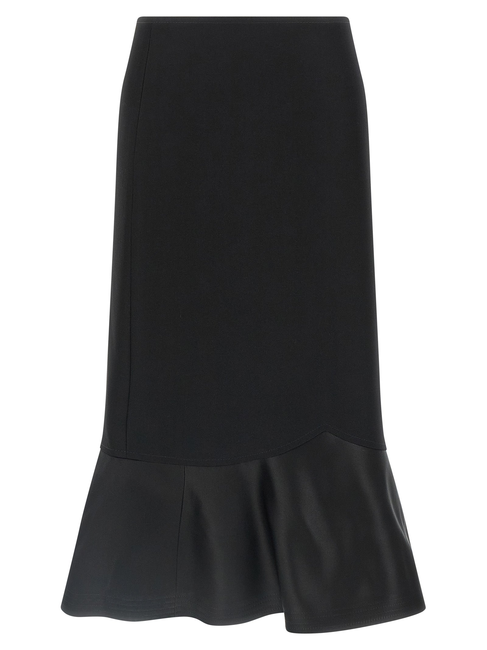 Jupe midi noire en laine vierge de Fendi, plissée et élégante, visible dans l'image.