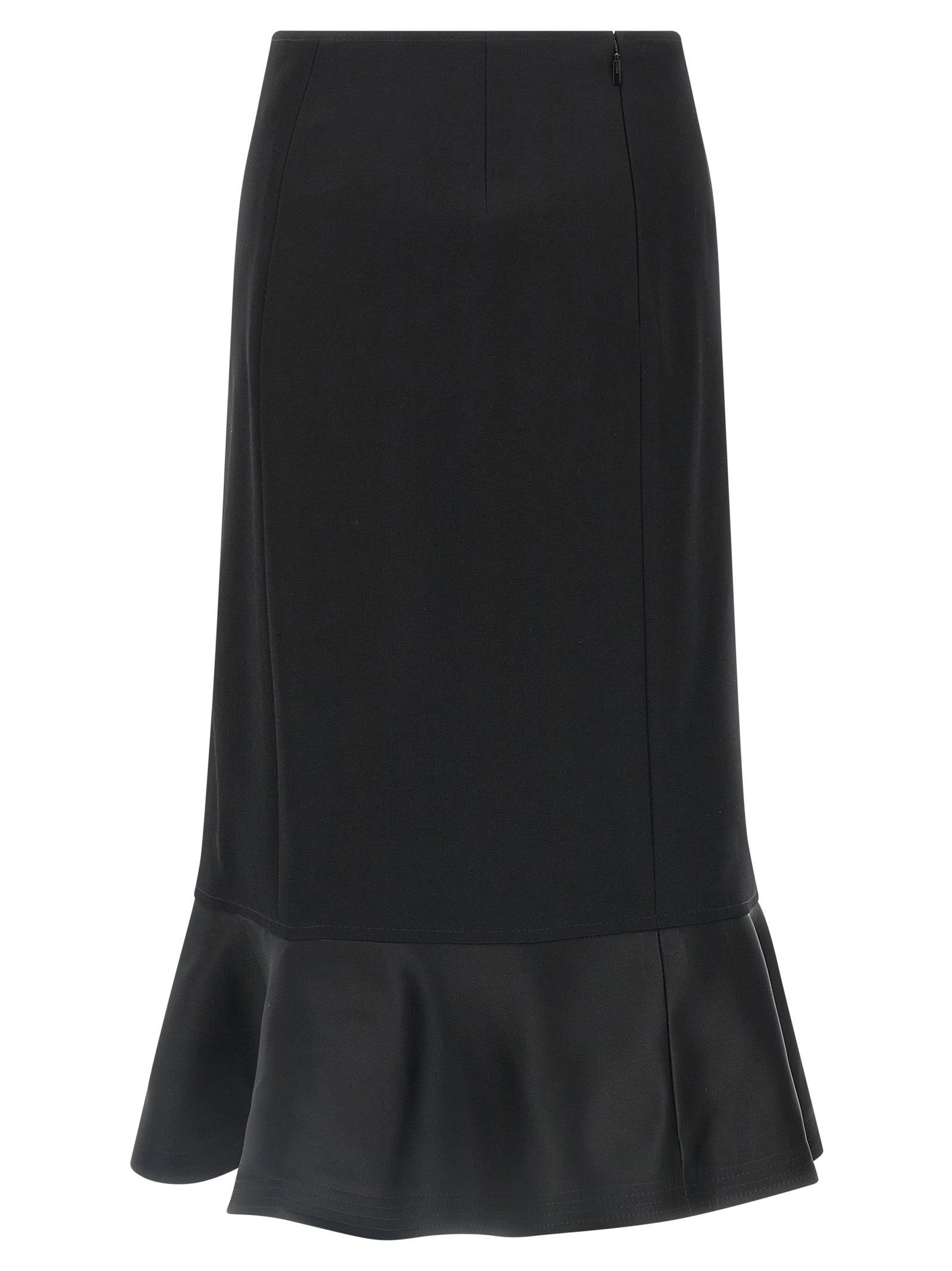 Jupe midi en laine vierge noire de Fendi, élégante et sophistiquée, avec coupe fluide et détails modernes.
