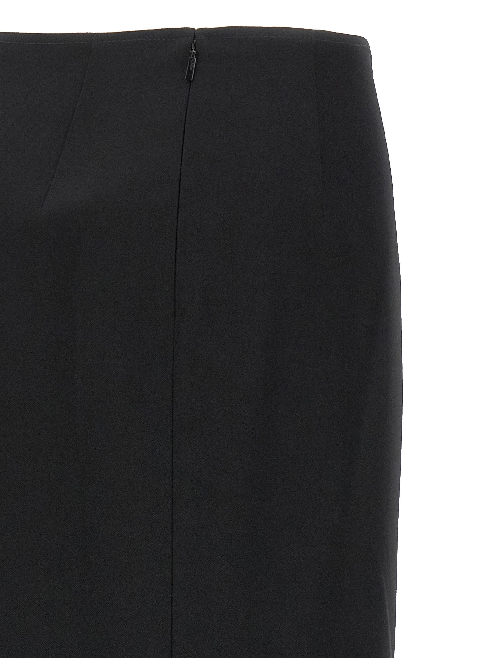 Jupe midi en laine vierge noire de Fendi, élégante et sophistiquée, avec coupe fluide et détails modernes visible sur l'image.