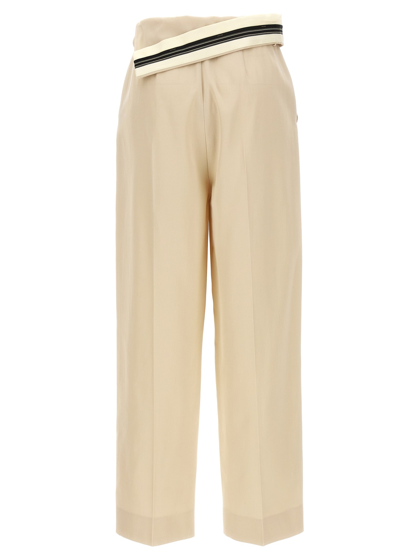 Pantalons décontractés en laine beige de la marque Fendi, coupe confortable et style élégant pour un look casual.