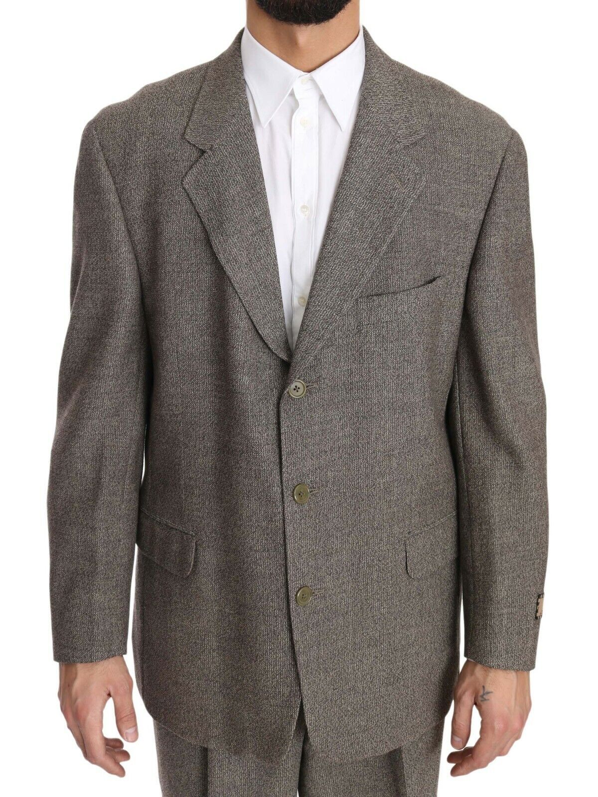 Costume Fendi en laine marron à coupe régulière, à double boutonnage, pour homme.