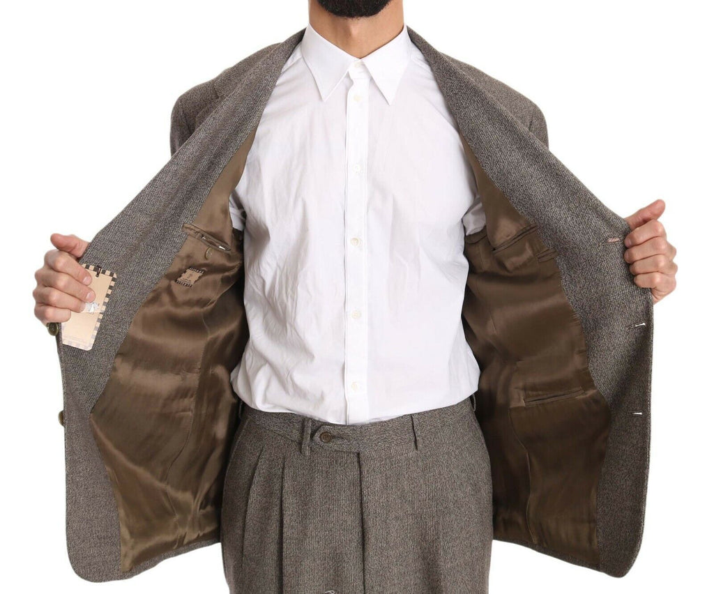 Costume Fendi en laine marron, coupe régulière, à double boutonnage, veste élégante pour homme.