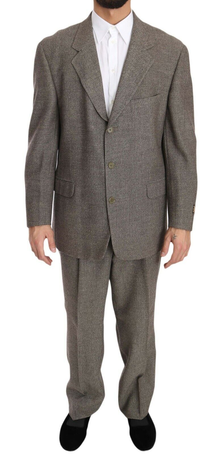 Costume beige en laine Fendi à coupe régulière, à simple boutonnage, avec veste élégante pour homme.