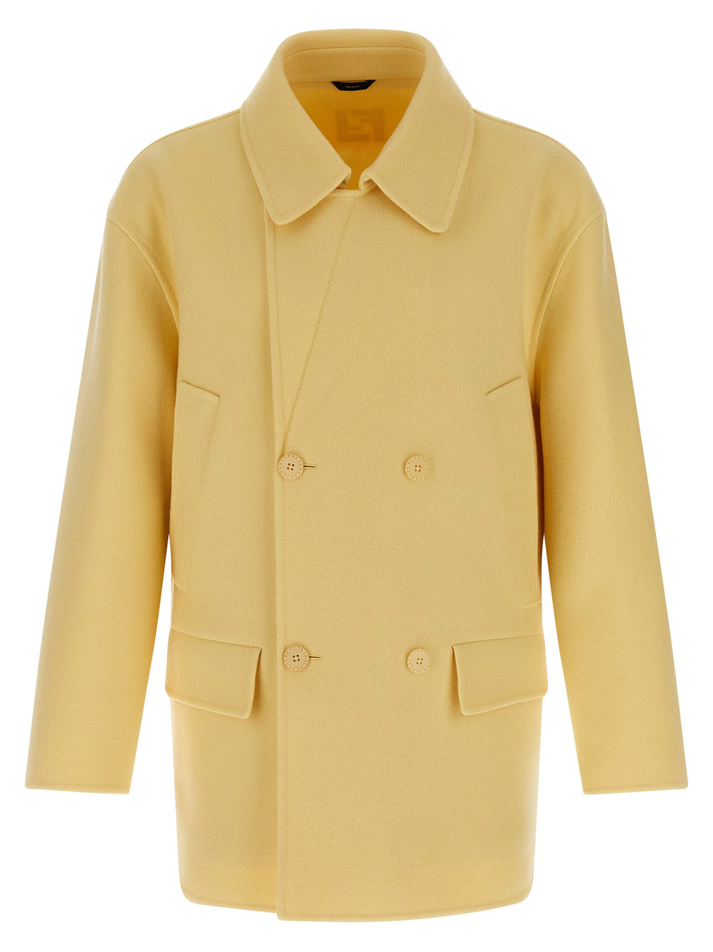 Manteau Fendi en laine vierge bicolore, coupe élégante et sophistiquée, visible sur un fond neutre.