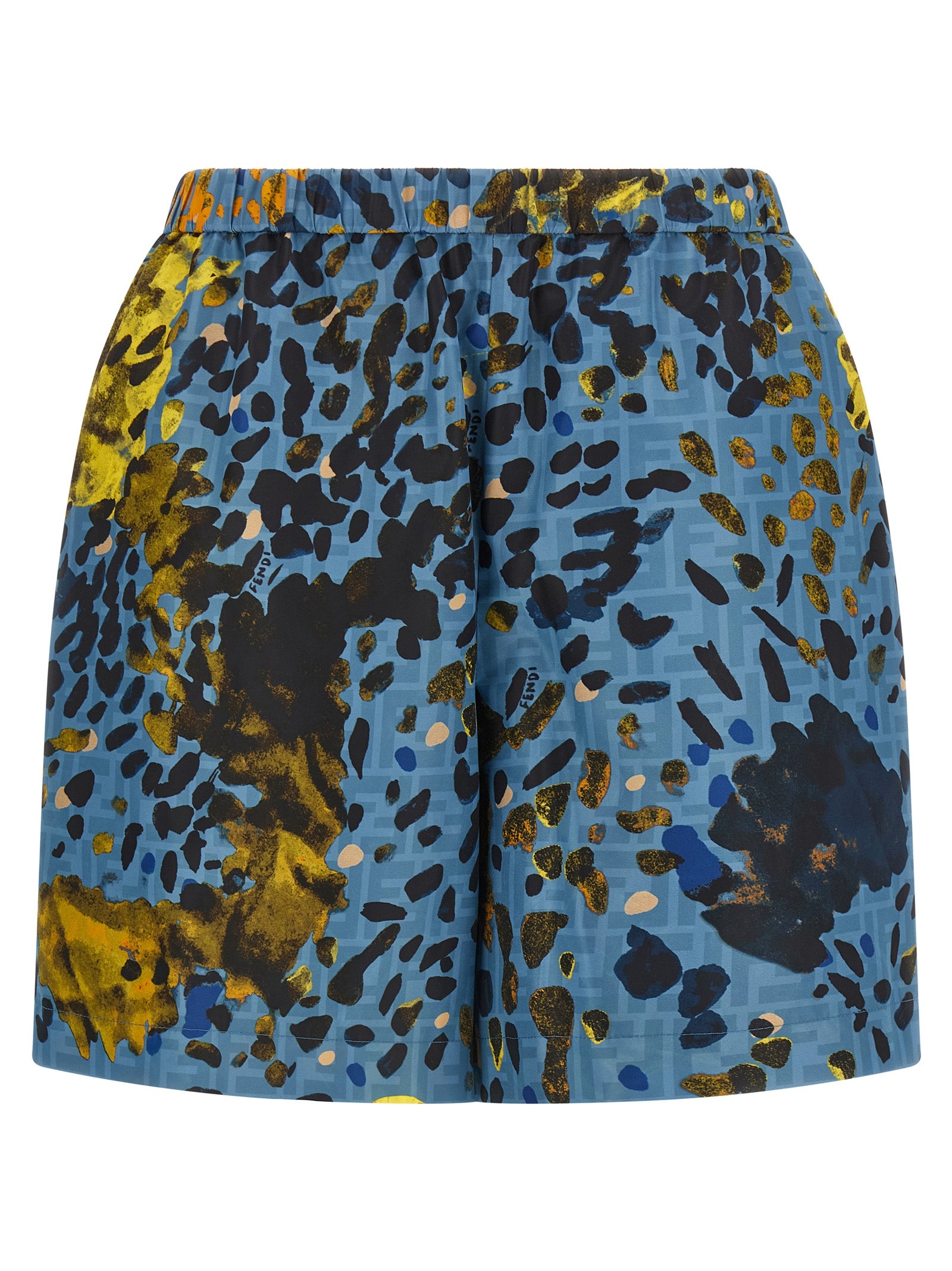 Shorts bermuda en polyester bleu de la marque Fendi, look décontracté avec logo Fendi visible, tissu léger et confortable.