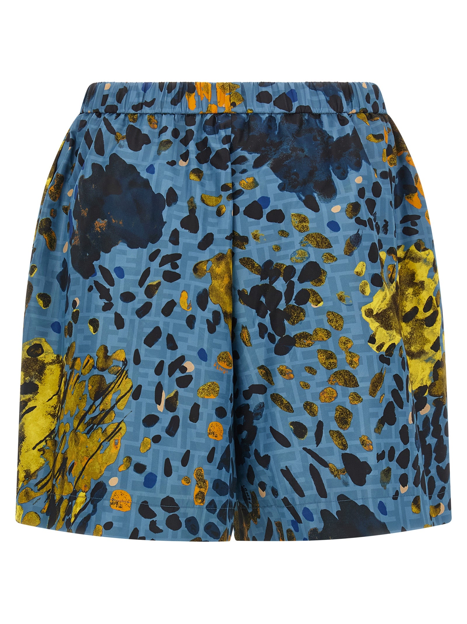 Shorts bermuda en polyester bleu de la marque Fendi, avec logo visible, style décontracté et tendance, pour homme ou femme.