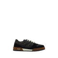 Baskets basses fendi multicolor en cuir de veau noir avec motif ff gris foncé lacets blancs et semelle en caoutchouc marron