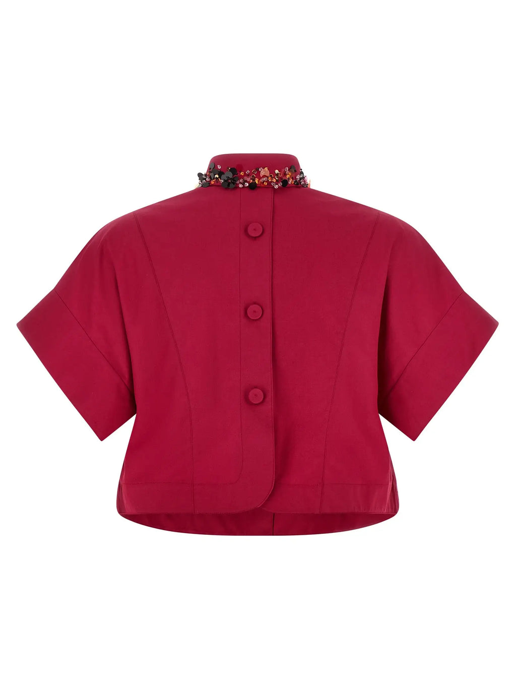 Veste rouge vif courte à manches courtes avec col orné de perles en coton fendi multicolore