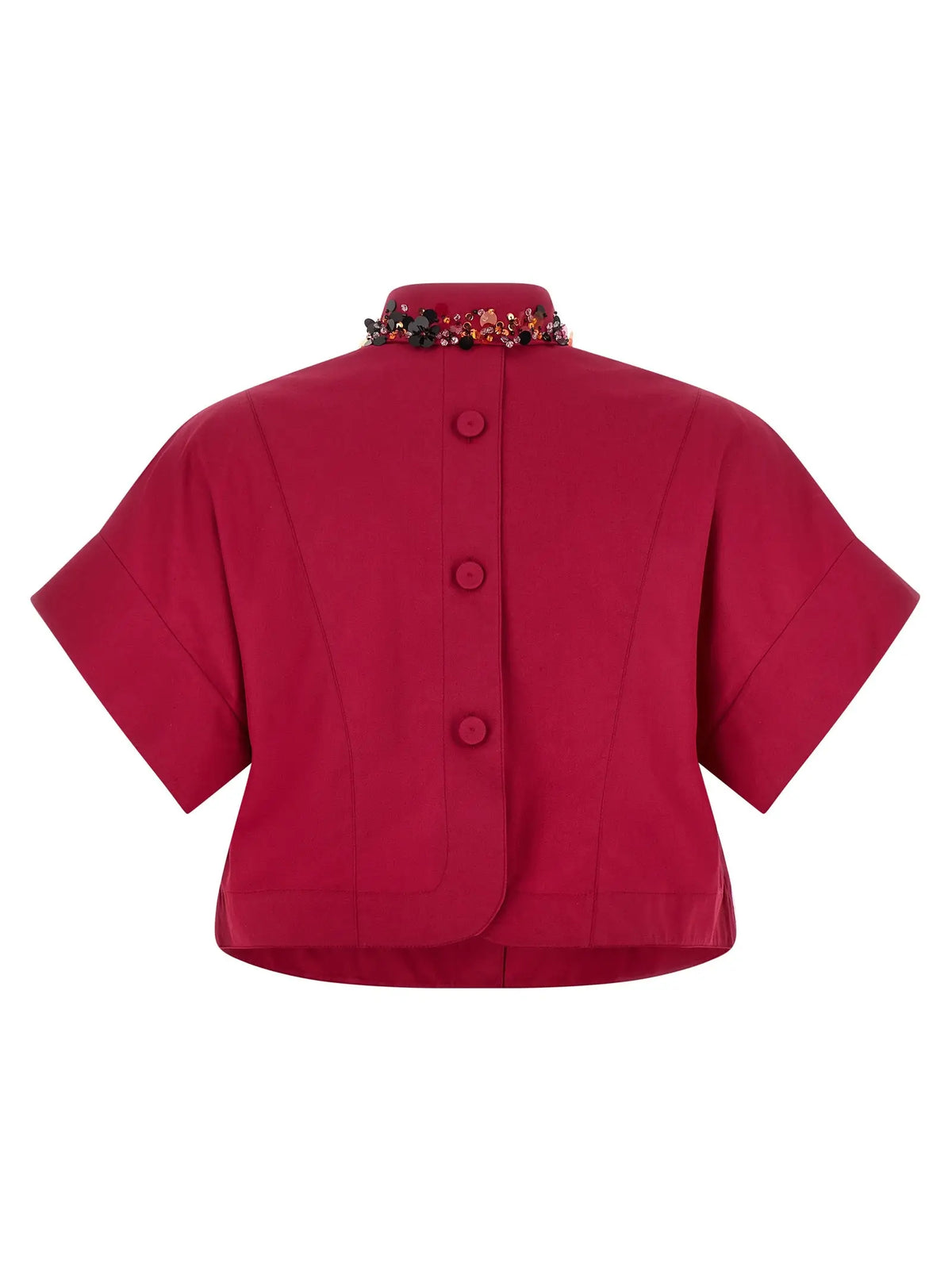 Veste rouge vif courte à manches courtes avec col orné de perles en coton fendi multicolore