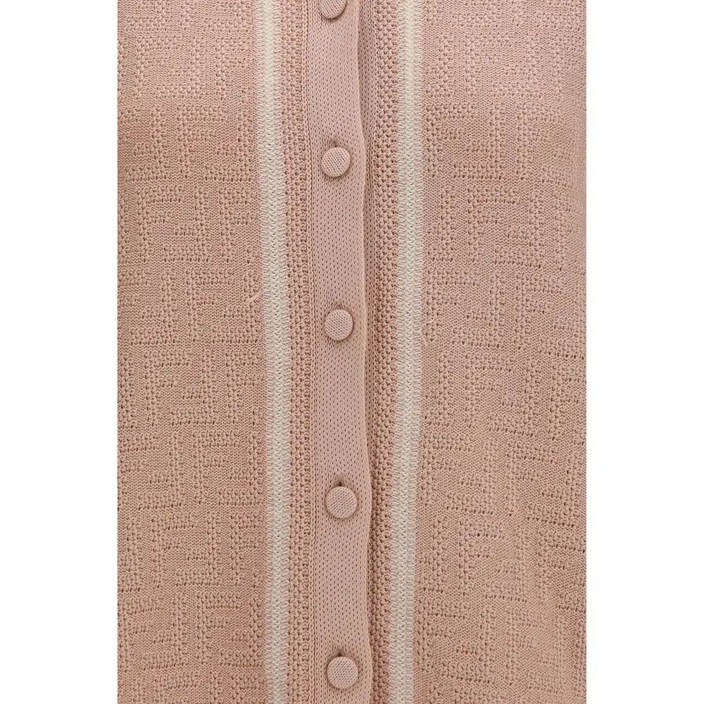 Cardigan en maille rose blush avec motif répété subtil rayures verticales crème et boutons assortis fendi multicolor cotton shortsleeve shirt