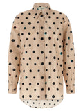 Chemise fendi beige en soie avec boutons noirs à pois et accents colorés subtils