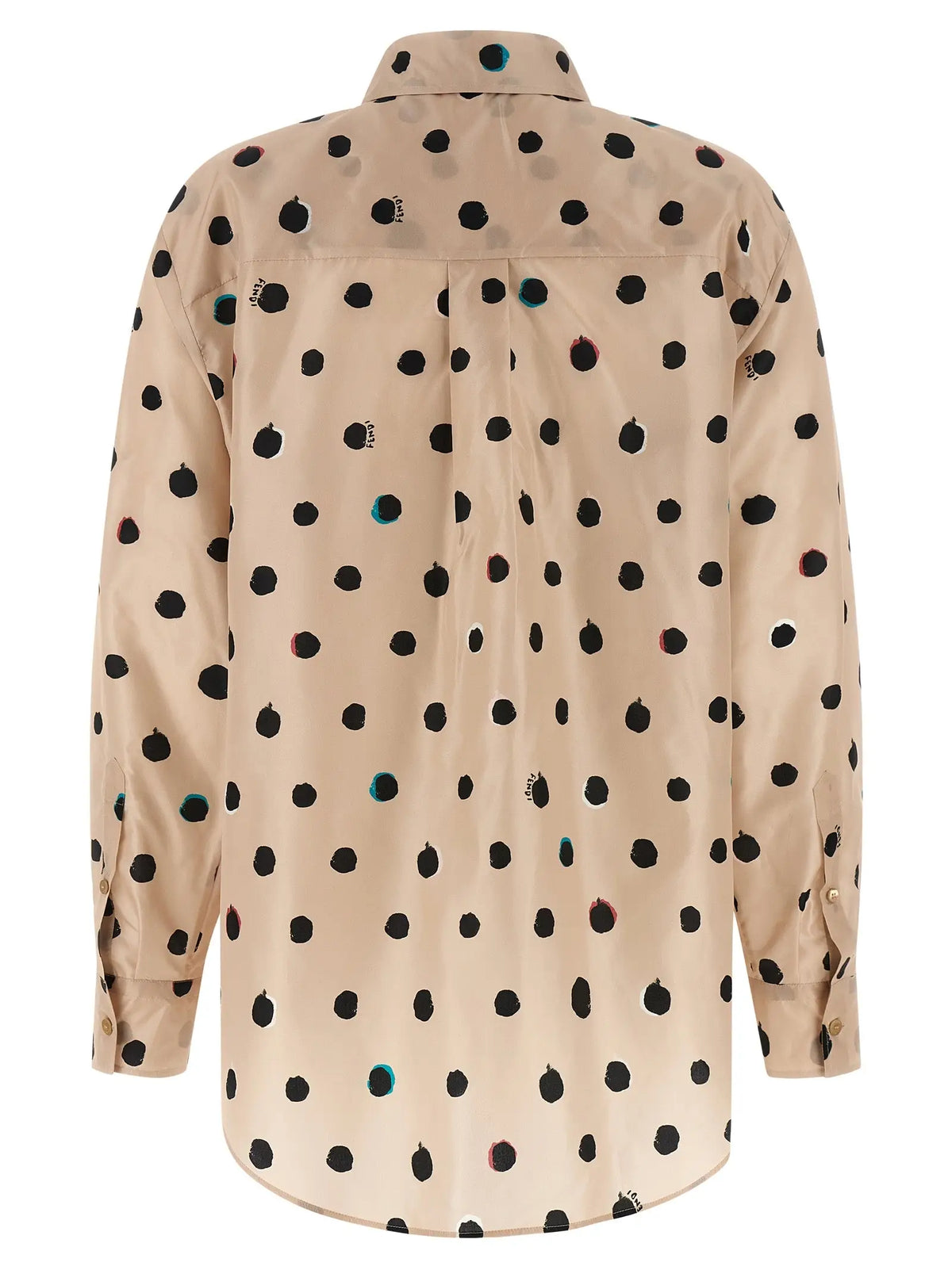 Chemise fendi multicolore en soie beige à manches longues à pois noirs avec accents colorés subtils