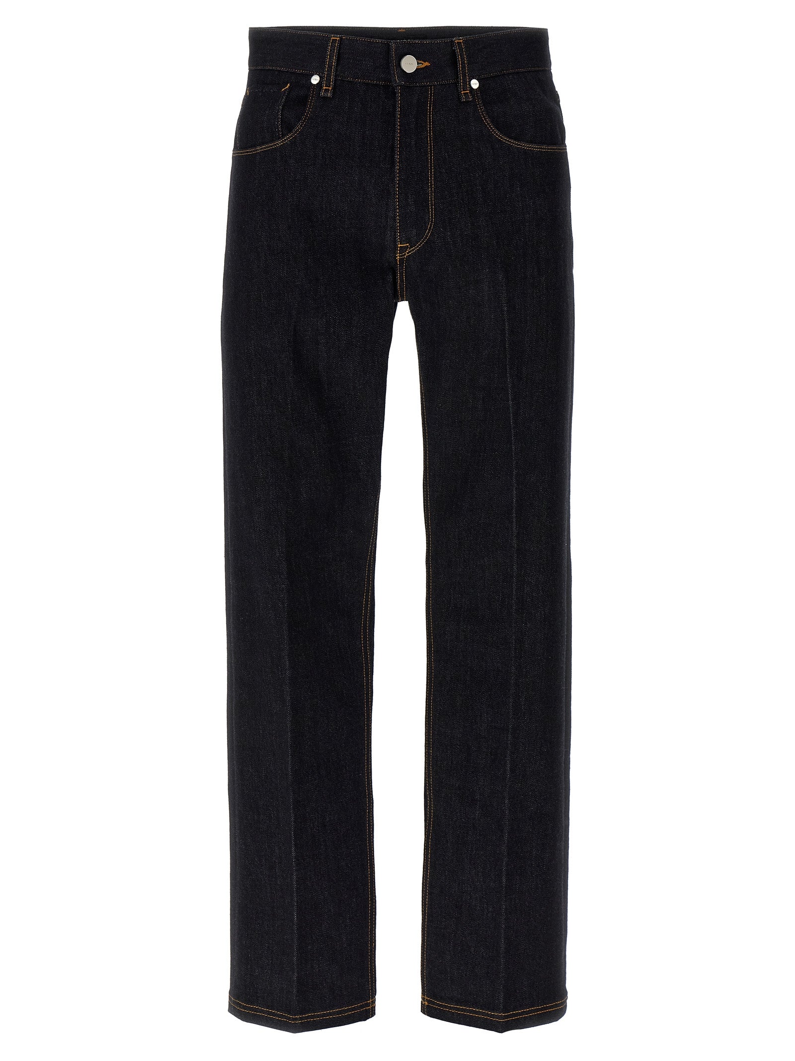 Jeans Fendi en coton bleu à coupe droite, vue détaillée du pantalon décontracté pour homme ou femme.