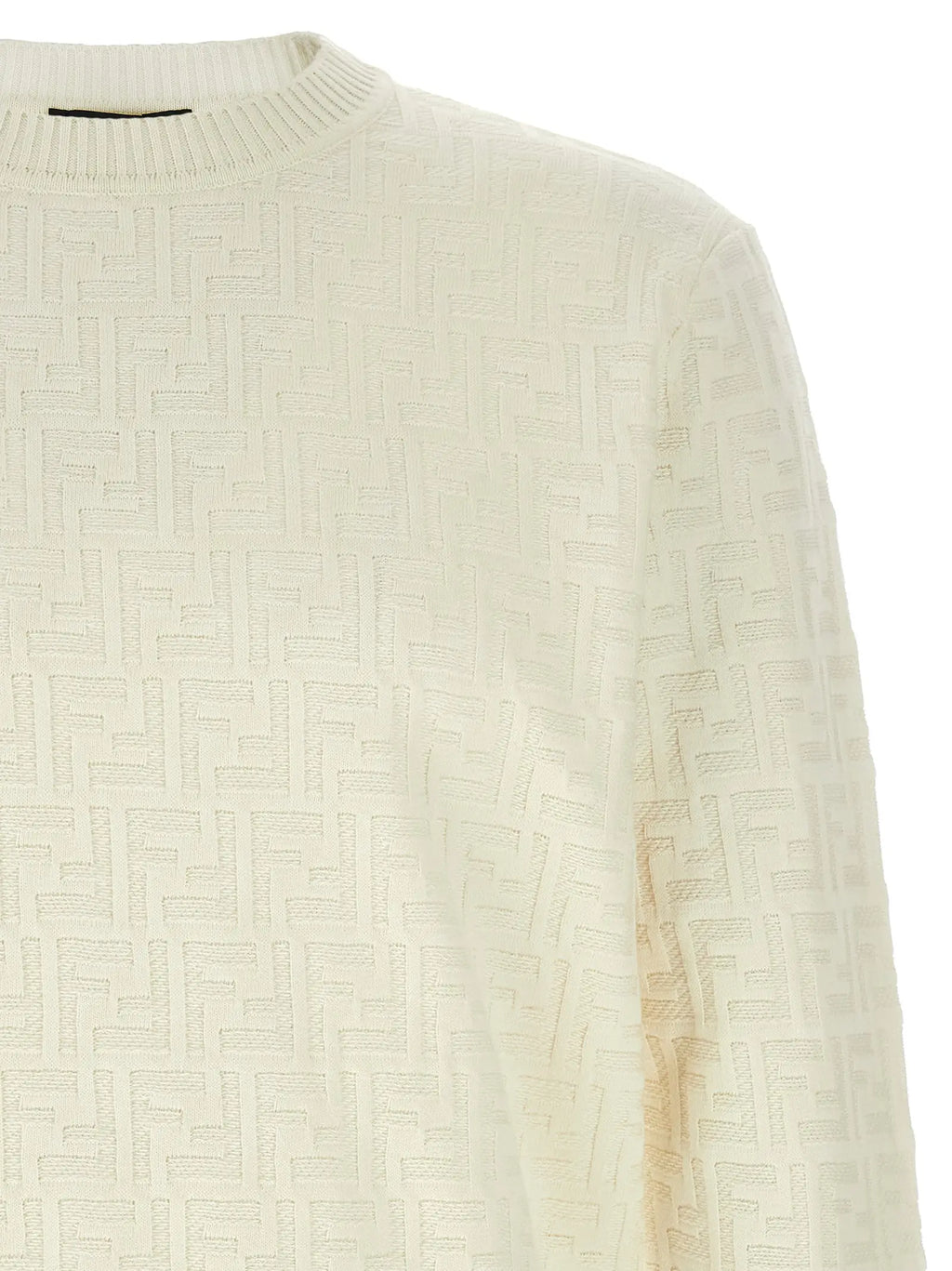 Cardigan fendi blanc en coton avec motif ff embossé sur tissu tricoté texturé crème