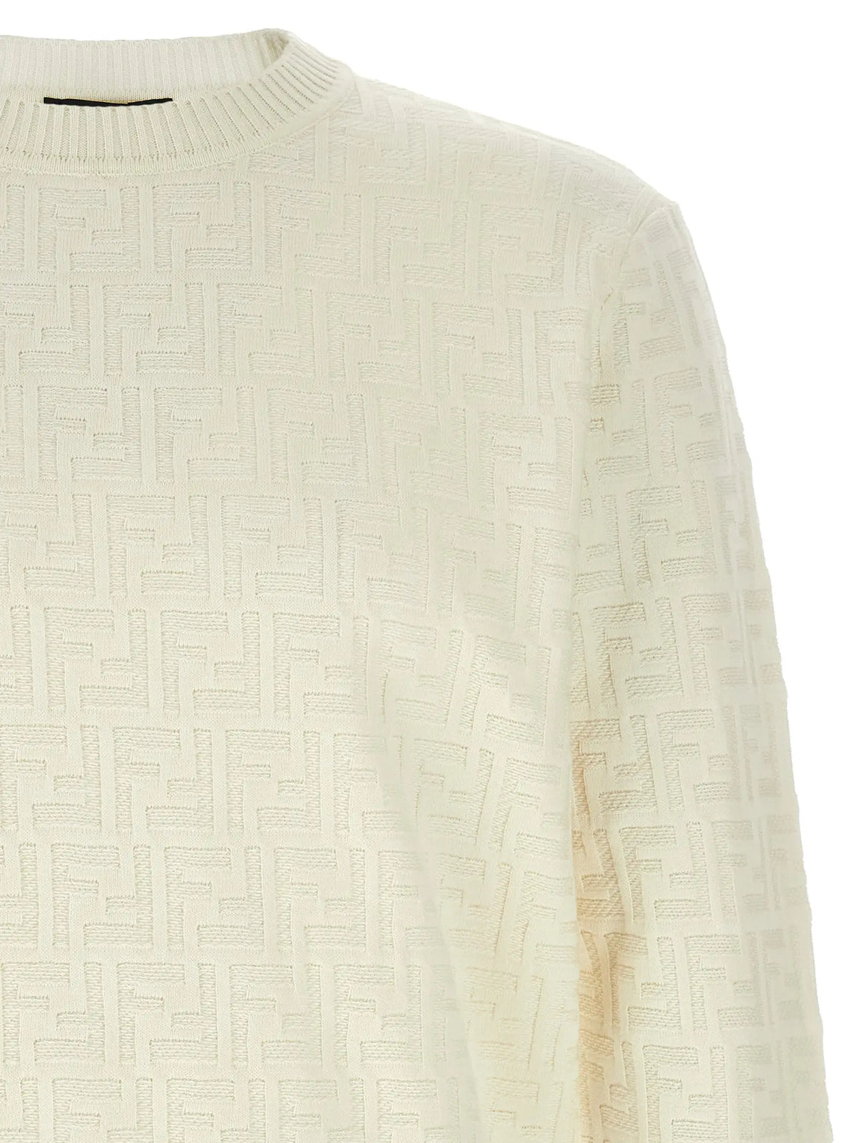 Cardigan fendi blanc en coton avec motif ff embossé sur tissu tricoté texturé crème