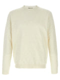 Cardigan en coton blanc fendi avec motif texturé répétitif du logo ff en maille couleur crème