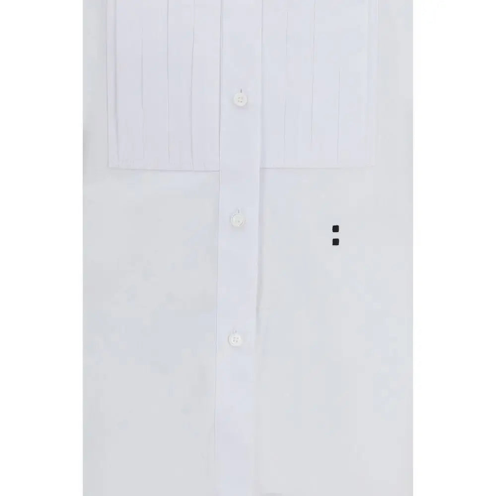 Chemise en coton blanche fendi avec panneaux plissés à lavant et détails de surpiqûres noires subtils