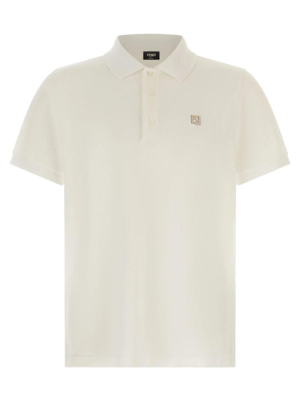 Polo en coton blanc fendi avec patch logo subtil sur la poitrine et étiquette de marque au col