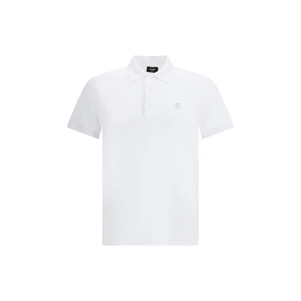 Polo en coton blanc fendi avec logo brodé discret sur la poitrine et étiquette de marque au col