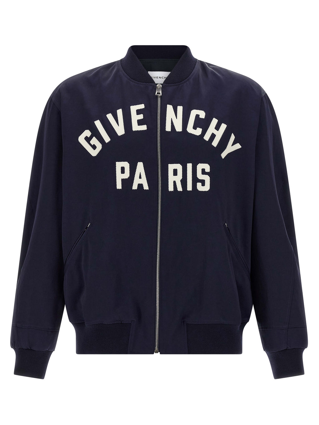 Veste bomber en coton bleu Givenchy avec détails élégants, vue de face sur fond blanc.
