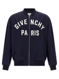 Veste bomber en coton bleu Givenchy avec détails élégants, vue de face sur fond blanc.