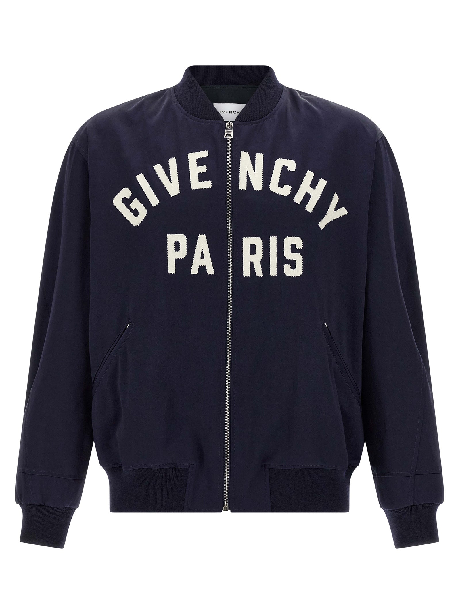 Veste bomber en coton bleu Givenchy avec détails élégants, vue de face sur fond blanc.