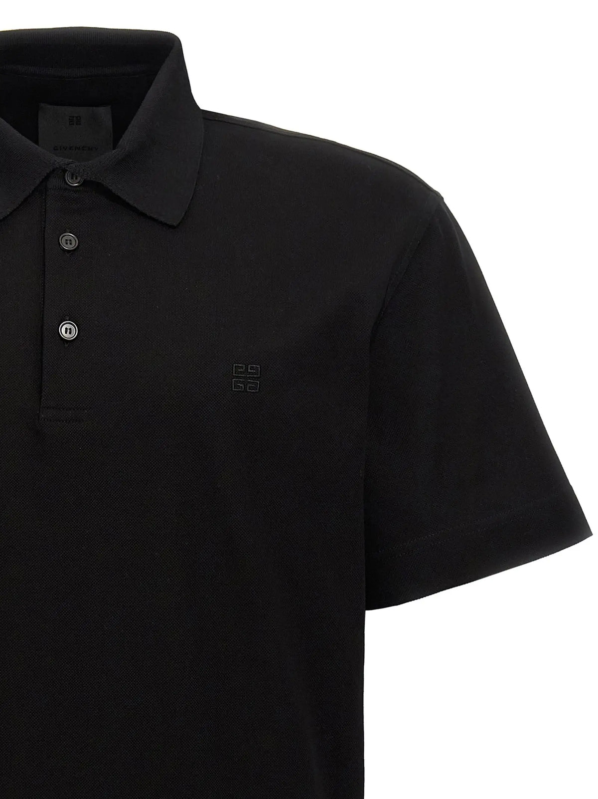 Givenchy polo noir en coton avec logo brodé discret sur la poitrine et boutons argentés