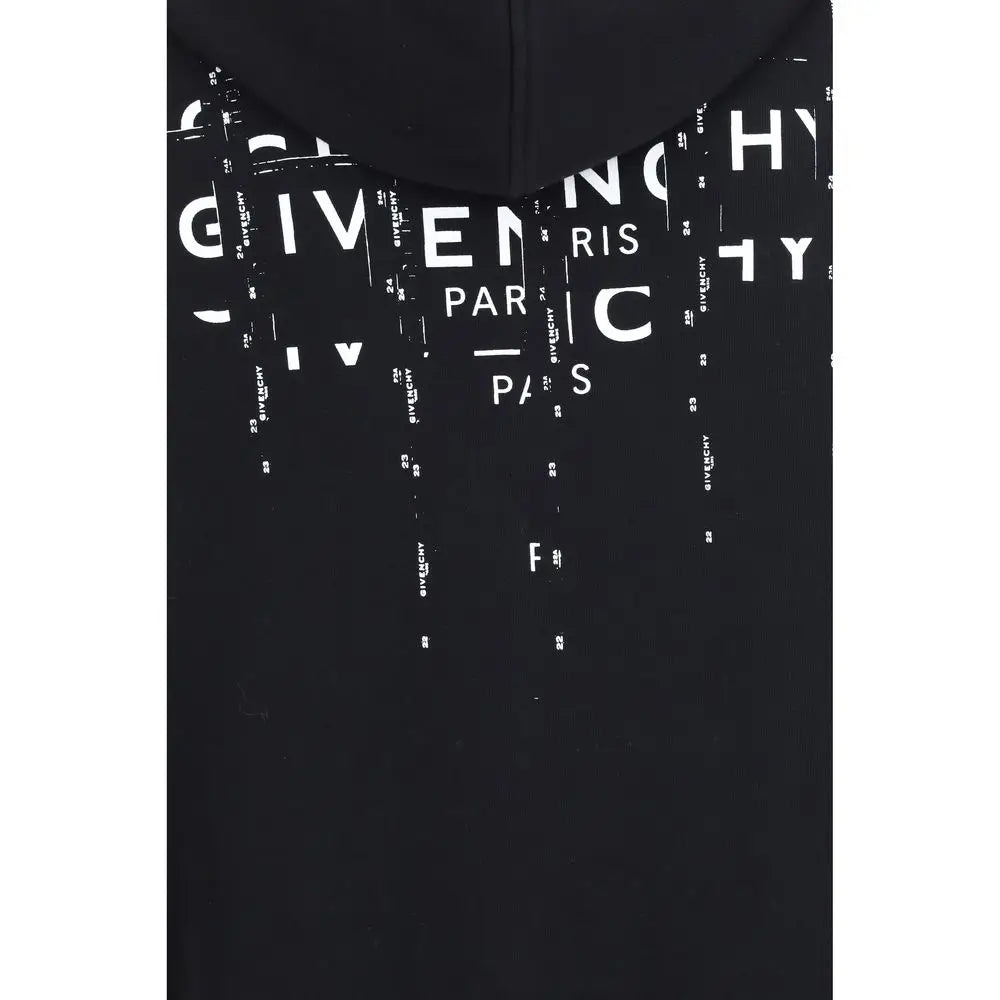 Sweatshirt en coton noir givenchy avec logo en lettres blanches audacieuses et motifs répétés au dos